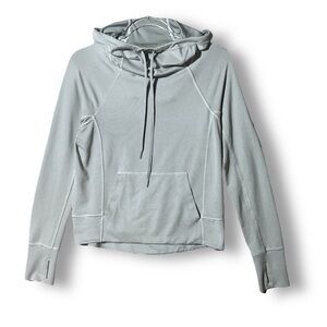 Athleta Hooded Pullover Sz XS Relaxed Fit Striped Active Athleisure Gray